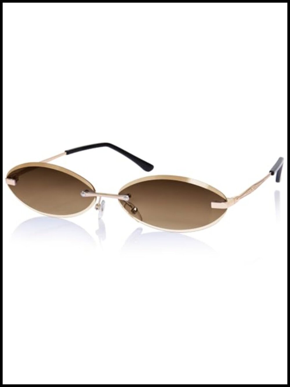Rimless Oval Sunglasses with UV400 Protection Trendy Metal Frame - Picture 5 of 6